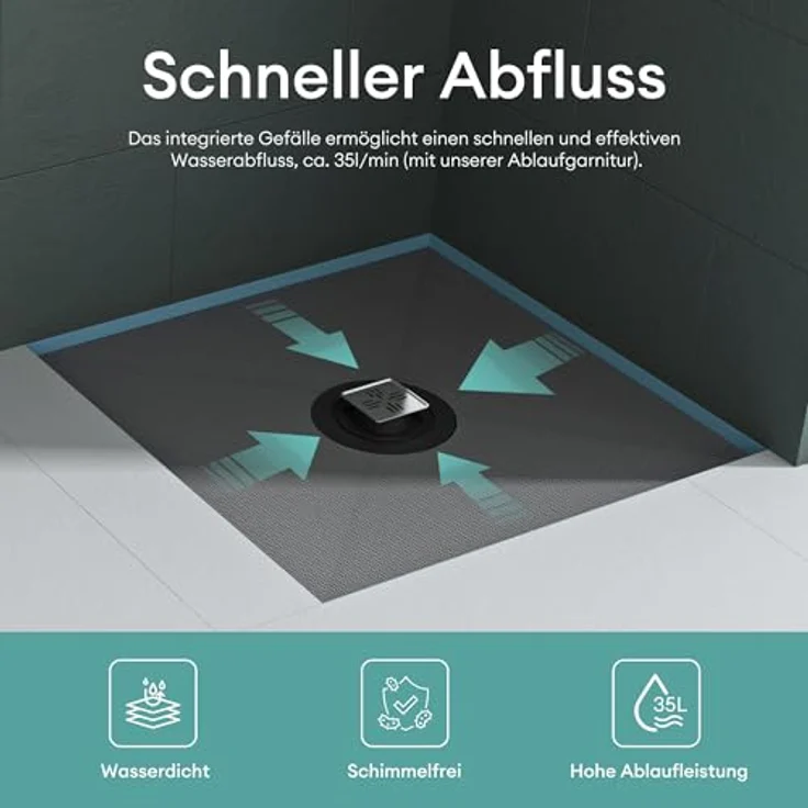 Mai & Mai Duschwanne Duschboard, befliesbares Duschelement in Beton Grau, bodeneben mit Gefälleplatte und hoher Abflussrate – Bild 5