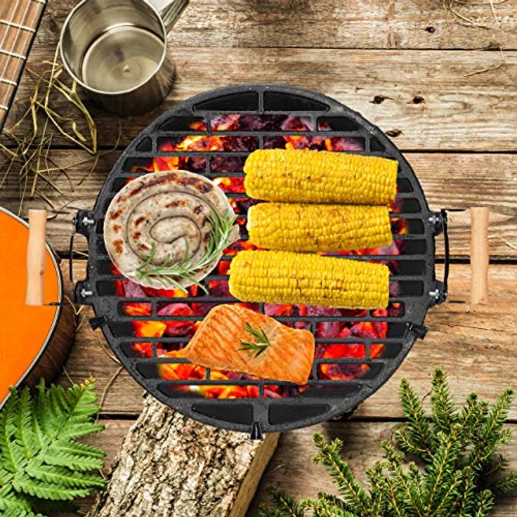Relaxdays Holzkohlegrillfass Gusseisen, höhenverstellbarer Holzkohlegrillrost, Belüftung, Fassgrill für Holzkohle, HBT 40x45x36cm, schwarz, Grillfläche 35 cm – Bild 4
