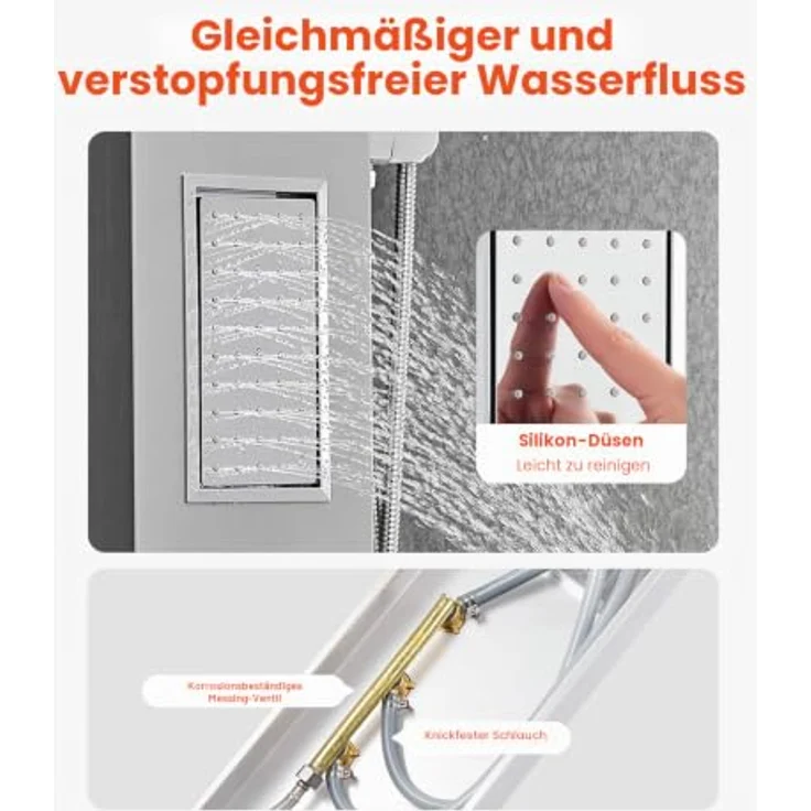 VEVOR Duschpaneel-Turmsystem (3 in 1) mit Regenwasserfall-Duschkopf, 1345 mm Duschsäule aus Edelstahl 304, wandmontiert mit Handbrause & Regenmassagesystem – Bild 5