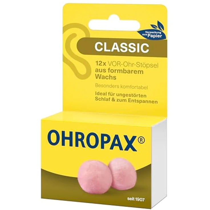 OHROPAX Classic Gehörschutzstöpsel, 12 Stück aus Wachs, hohe Schalldämmung SNR 21 dB, VOR-Ohr-Stöpsel für Schlaf und Entspannung – Bild 7