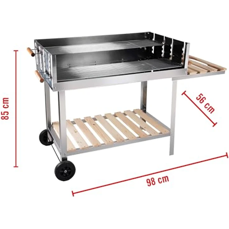 BBQ Holzkohlegrill Grillwagen aus Edelstahl 98 x 56 cm, Grillfläche 98 x 56 cm – Bild 3