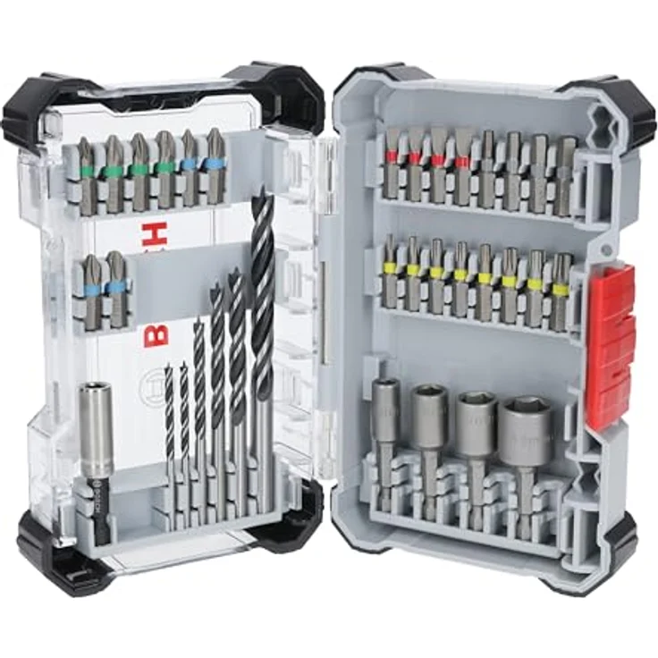 Bosch Extra Hard Schrauberbit‑ und PRO Wood Bohrer-Set, 35tlg. mit wärmebehandeltem S2-Stahl und Zentrierspitze, Pick and Click Koffer – Bild 1