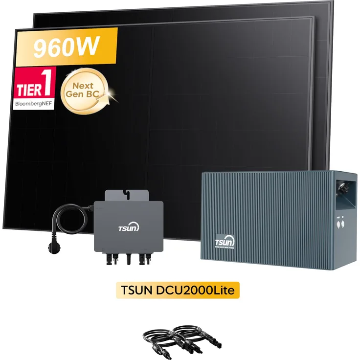 TSUN DCU2000Lite Balkonkraftwerk Speicher mit 800W Mikrowechselrichter & 960W Solarmodulen, 2400W PV Input, Dual MPPT, IP65, Plug & Play