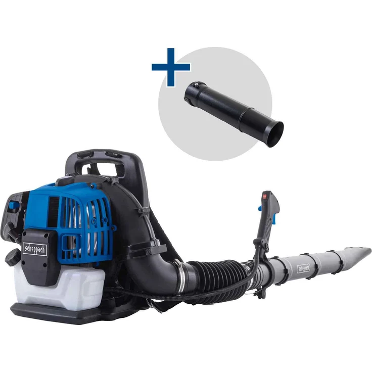 Scheppach Benzin Backpack Laubbläser PLB52BP, 2-Takt-Motor 52 cm³, 1,97 PS, 295 km/h Luftgeschwindigkeit, 1080 m³/h Luftvolumenstrom, 1,3 L Tank