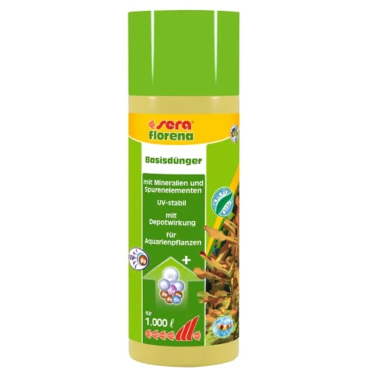 sera florena 250 ml flüssiger Basisdünger für prächtige Wasserpflanzen im Aquarium, mit Mineralien und Spurenelementen, UV-stabil, Dünger für Aquarienpflanzen