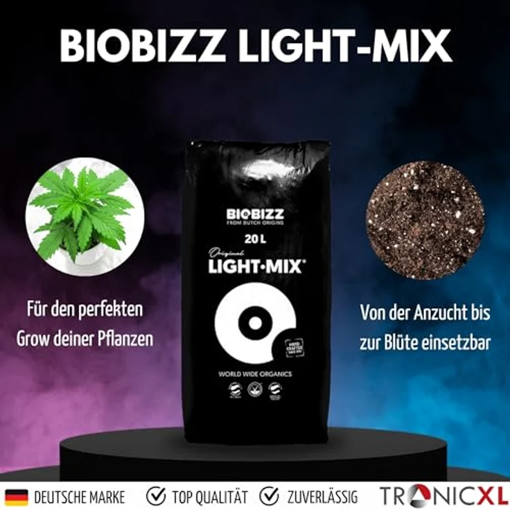 TronicXL 2 x Dünger All in One für BioBizz + 2 Sack Light Mix Grow Erde für Anzucht & Blüte Lightmix Komplett Set Anbau Try Pack, Made in Germany, organisch, 20 Liter, 1L – Bild 3