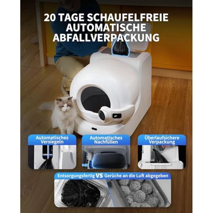 PETKIT Purobot Ultra Selbstreinigende Katzentoilette, 1080P HD-Kamera, Intelligente Reinigung, 70L Kapazität, AI Gesundheitsüberwachung, Ultra Leise (Weiß) – Bild 3