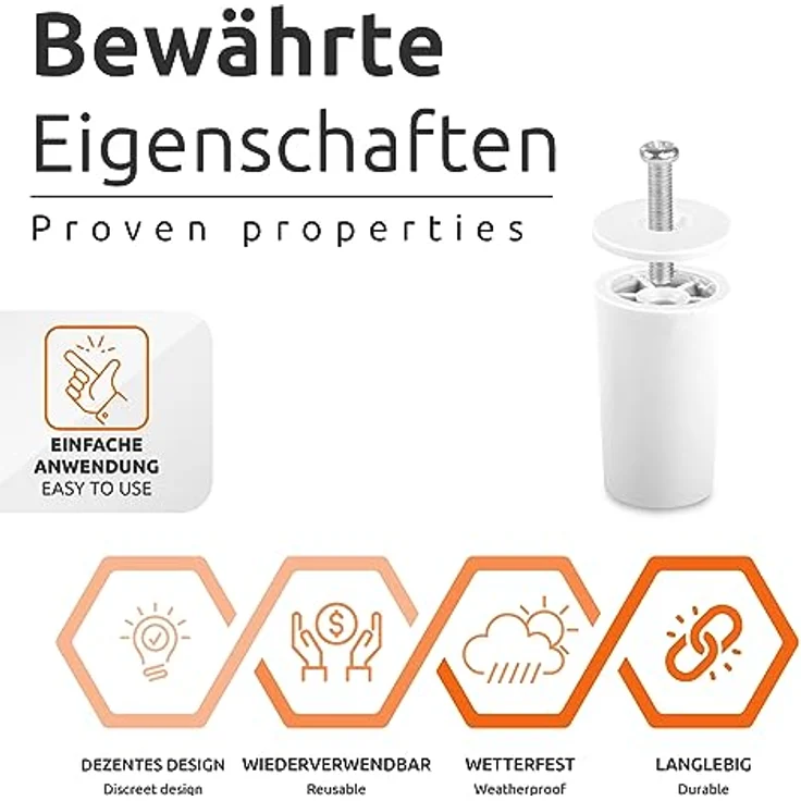 ECENCE Anschlagpuffer Stopper für Rollladen, 20er Set 40mm inkl. Schraube Weiss, Endanschlag, Rollladen Schutz komplett – Bild 2