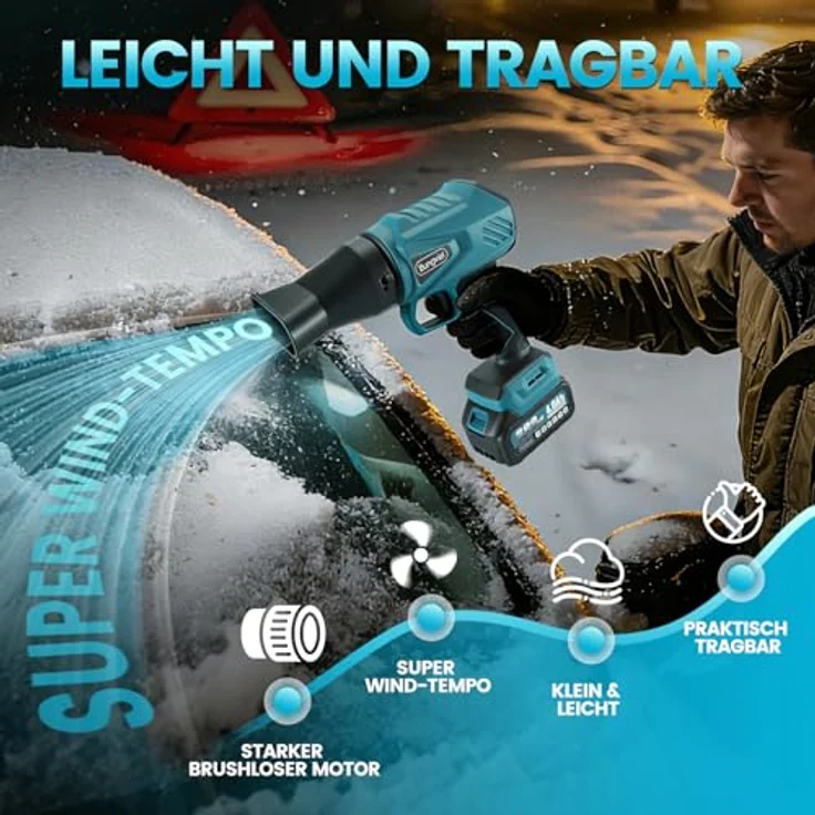 Bundviel Akku-Laubbläser Turbo Gebläse 80m/s Jet Fan, batteriebetrieben, 2x 21V 4000mAh Akkus, blau – Bild 4