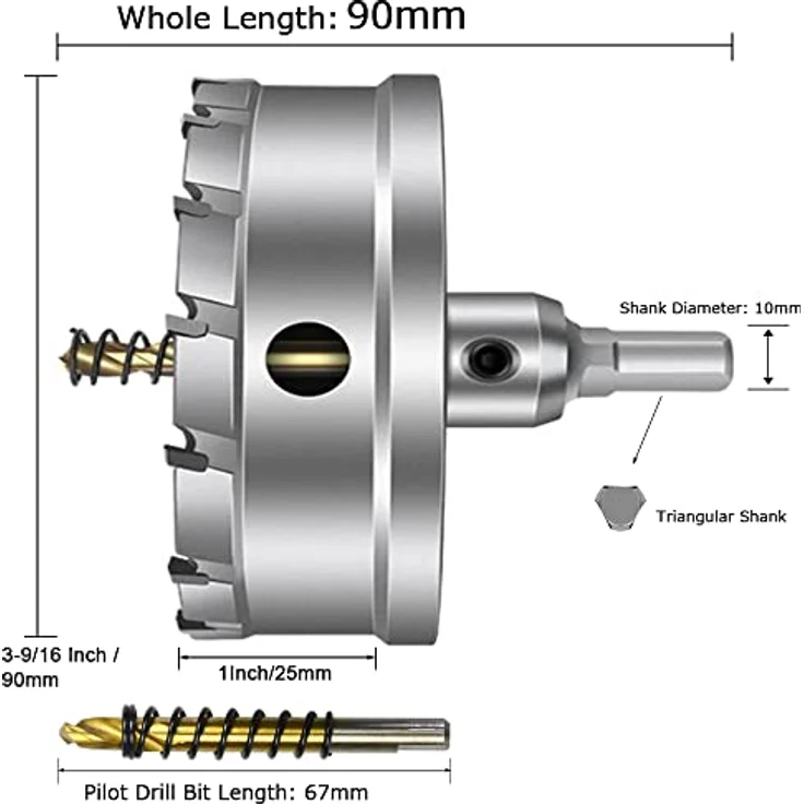 ASNOMY 90mm TCT-Lochsäge Hartmetall-Bohrer, präzises Bohrwerkzeug für Edelstahl, Eisen, Holz und Kunststoff, schnittfest und langlebig – Bild 4