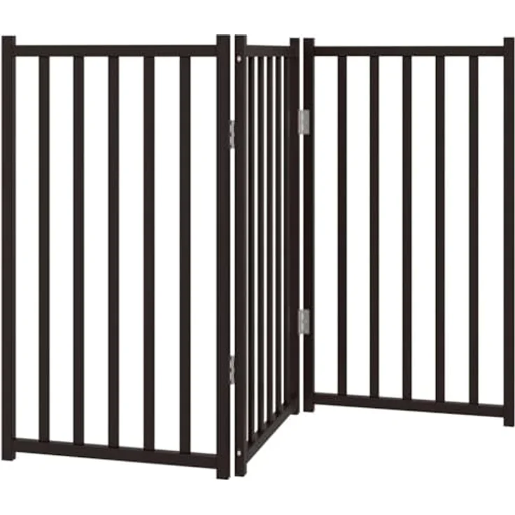 vidaXL Hundetor 3-TLG., Hundegitter Faltbar Pflegeleicht, Schutzgitter für Wohnzimmer Küche Treppe, Haustiertor Türschutzgitter, Schwarz Massivholz Tanne – Bild 1