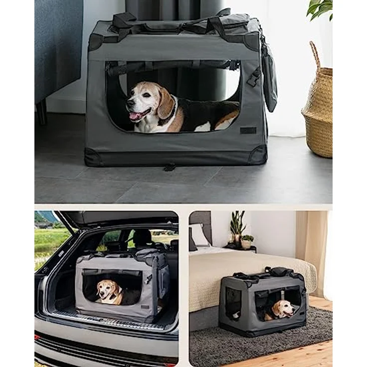 lionto Hundetransportbox Hundetasche Hundebox Faltbare Kleintiertasche, (L) 70x52x50 cm grau – Bild 2