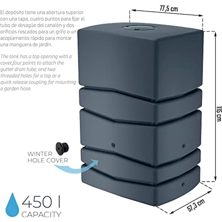 Prosperplast Aqua Tower 450L Wasserfangfass, anthrazit, Spülkasten Kunststoff, regenwasserkasten – Bild 2