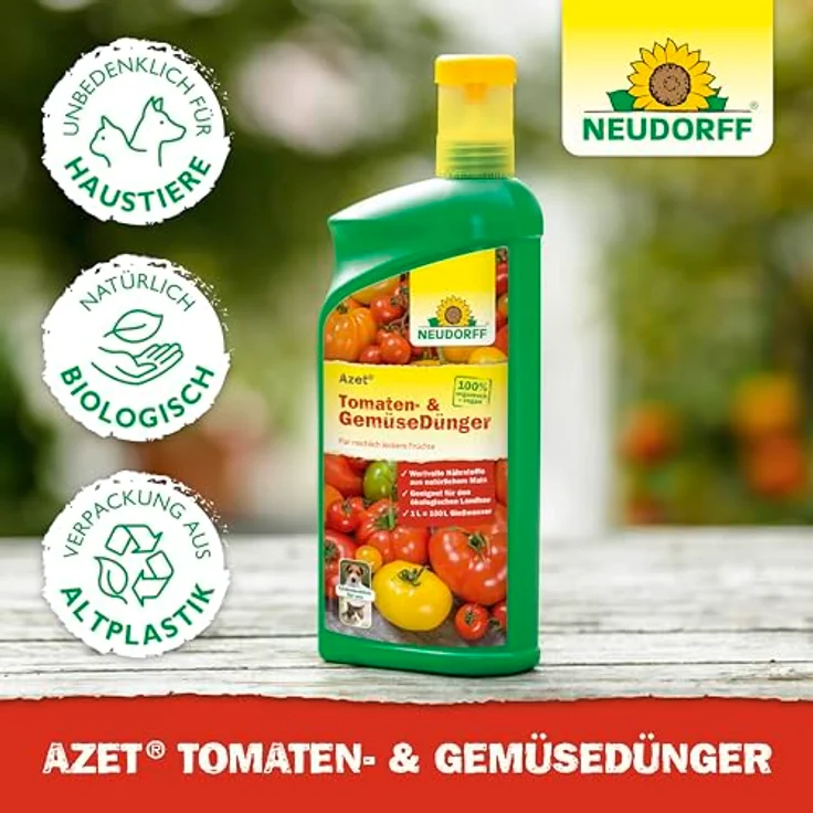 Neudorff Azet Gemüsedünger Bio, 1 Liter Flüssigdünger für Tomaten und Gemüse, organisch, vegan, mit Dosierbecher, für 100L Gießwasser – Bild 6