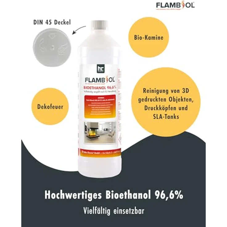 FLAMBIOL Bioethanol 96,6% Premium 30 x 1 L - Ethanol für Tischkamin, Kamin & Gartendeko für Draußen - Rauch- und Rußfrei - Aus Mais & Zuckerrüben – Bild 5