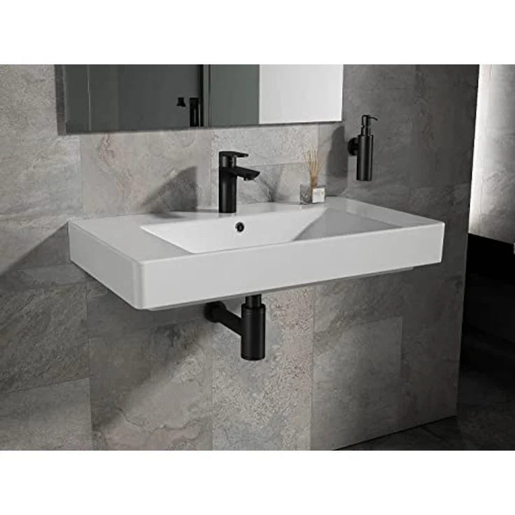 Aqua Bagno Universal Waschbecken mit Ablage, Keramikwaschbecken in Weiß, hängend, 80 cm breit – Bild 3