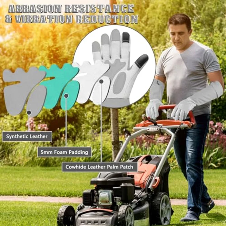 SLARMOR Gartenhandschuhe aus Leder, Dornensicher mit Unterarmschutz, Touchscreen-fähig, lange Rindsleder Arbeitshandschuhe für Garten und Haushaltsaufgaben – Bild 3