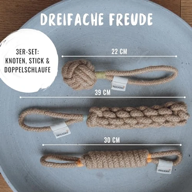 Rudelkönig Hundespielzeug Seil 3er Set, Zerrspielzeug aus 100% natürlicher Baumwolle, robust und umweltfreundlich – Bild 5