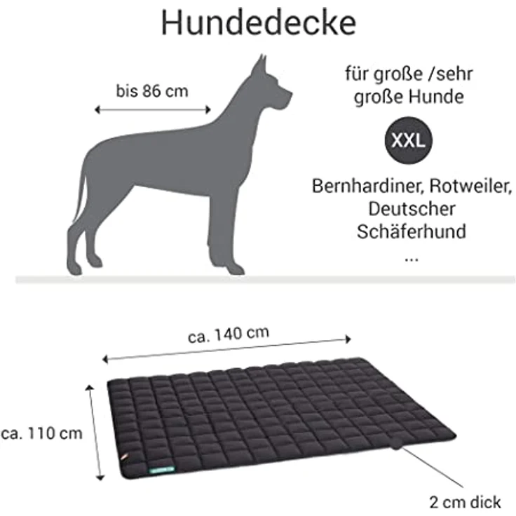 Doctor Bark Hundedecke - weiche, hochwertige Hundematte für sehr große Hunde, robuste Indoor - Outdoor Liegedecke, waschbar bis 95°C (Gr. XXL - 140x110 cm, Grau-Grün) – Bild 5