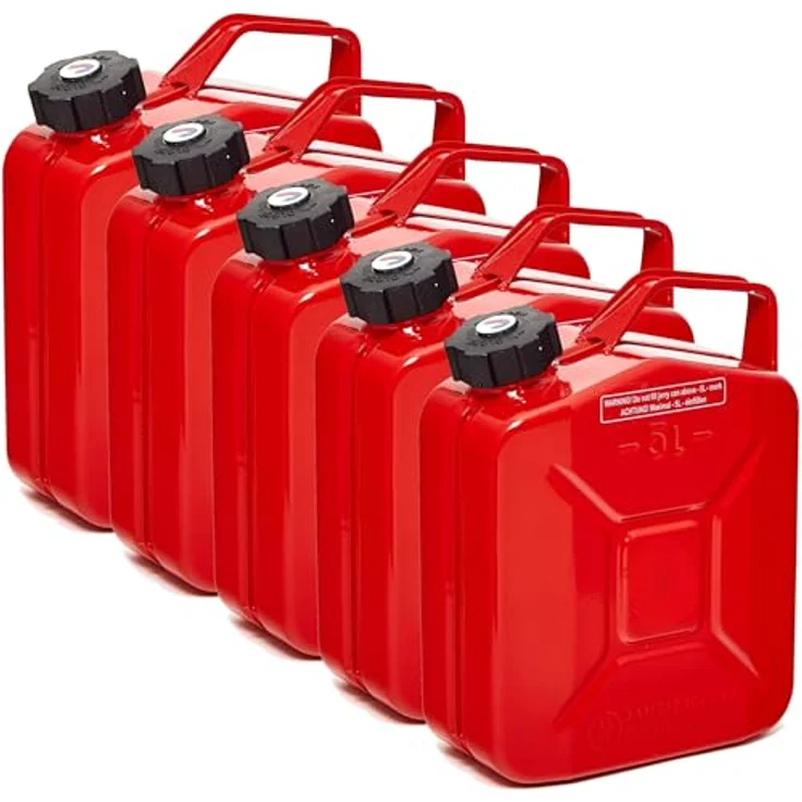 BW® Benzinkanister Metall 5x 5 Liter mit Schraubverschluss, roter Kraftstoffkanister RAL 3000, TÜV-geprüft, UN-zugelassen, 0,8mm Stahl nach DIN 7274, Made in Europe – Bild 1