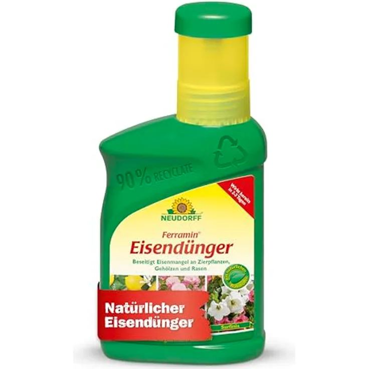 Neudorff Ferramin Eisendünger, Natürlicher Eisendünger für Zitruspflanzen, Zierpflanzen und Rasen, 250 ml für kräftig-grüne Blätter und verbesserte Photosynthese