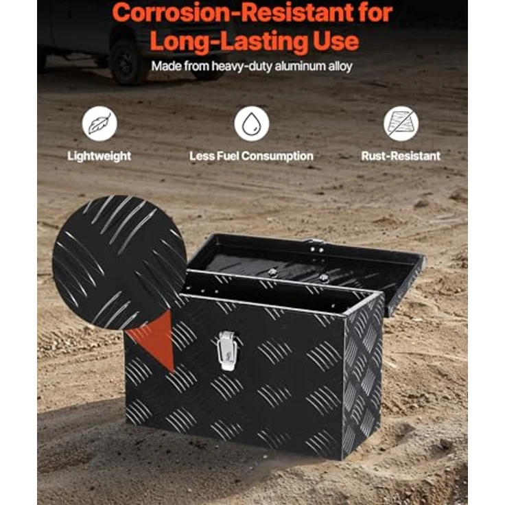 VEVOR Werkzeugkasten Aluminium, 406 x 190 x 254 mm, wasserdicht, korrosionsbeständig, schwarz, mit seitlichem & oberem Griff – Bild 3