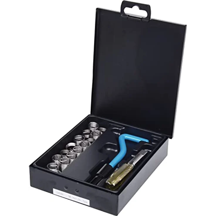KS Tools Universalbohrer Nirostahl Gewinde-Reparatur-Satz M14x1,25mm, 17-tlg, stabiler Stahlblechkoffer, rostfrei – Bild 1