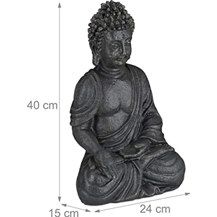 Relaxdays, dunkelgrau sitzende Figur, 40 cm hoch, Feng Shui, Outdoor, Garten Dekofigur, große Zen Buddha Statue – Bild 5