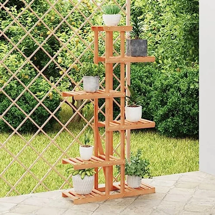 vidaXL Blumenständer, Pflanzständer 75x25x140,5 cm Massivholz Tanne, Retro-Design, Wandhalterung inklusive – Bild 3