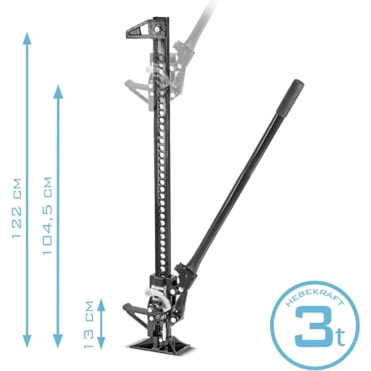 STAHLWERK Zahnstangenheber 48" 3t 104 cm Farm Jack Stockwinde Offroad Wagenheber, robust und vielseitig, gummiertem Griff und breitem Standfuß, in Schwarz – Bild 8