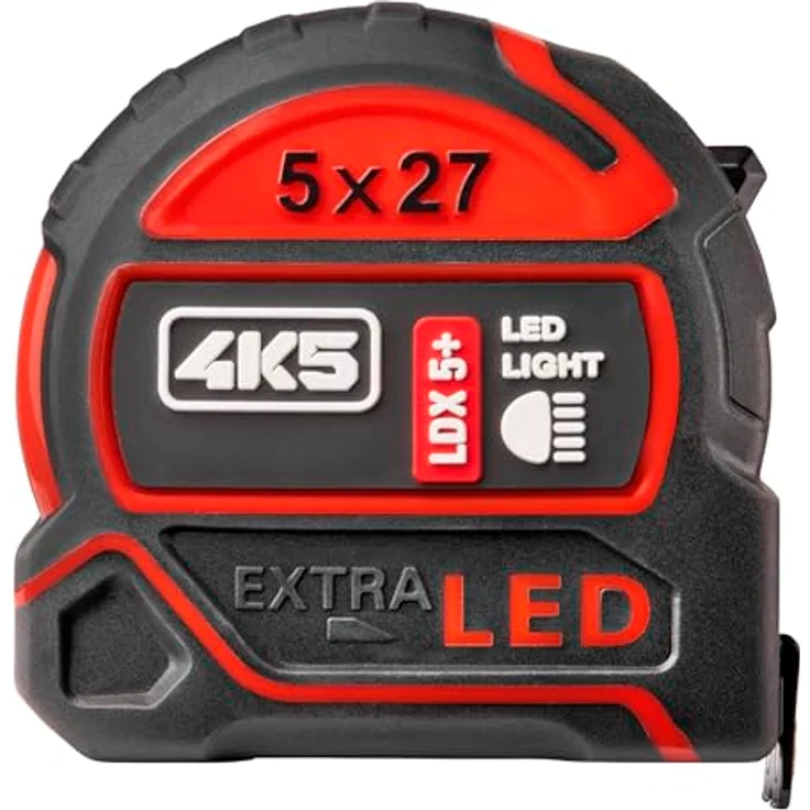 4K5 LDX 5+, 5 m LED Rollbandmaß mit Magnet & USB-C Akku, weißes Band, Stoppfunktion & Nylon-Coating – robustes Profi Maßband für Baustelle und Handwerk – Bild 3