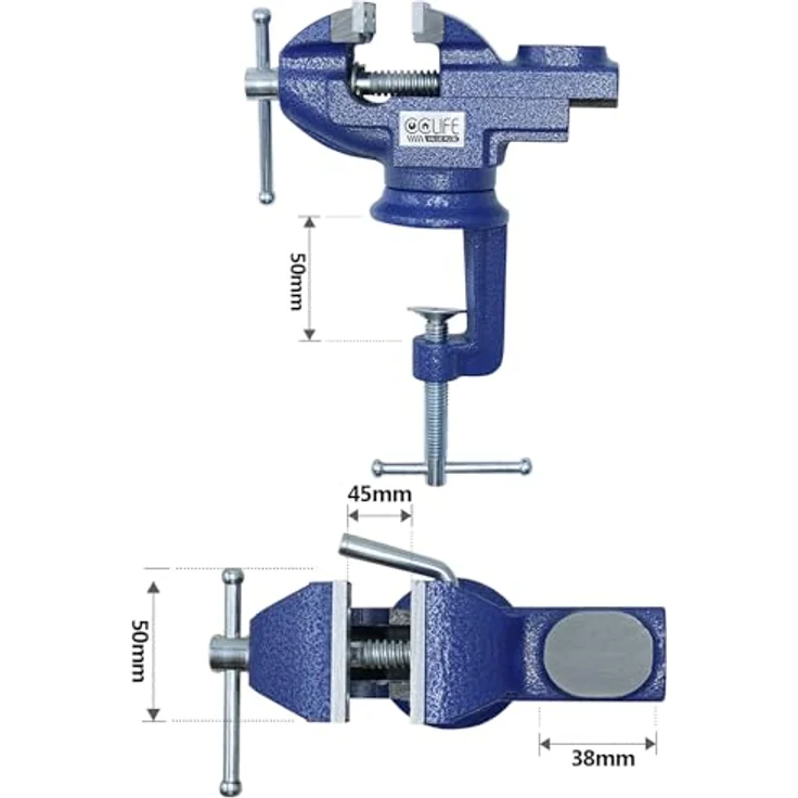 CCLIFE Drehbarer Werkbankschraubstock, Parallelschraubstock 50/70mm, blau, Eisen – Bild 3