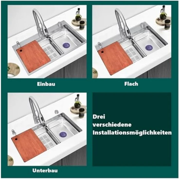 Faizee Möbel Edelstahlspüle Quantum 75x45cm mit Nanotechnologie, Silber - Preisvergleich – Bild 3