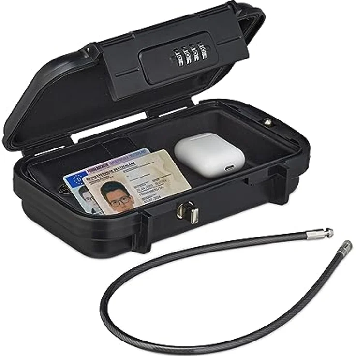 relaxdays Autotresor Sicherheitsbox tragbar mit Zahlenschloss, wasserdichter Mini-Tresor in Schwarz – Bild 2