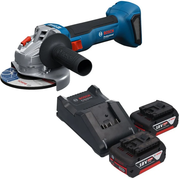 Bosch Professional GWS 18V-8 Akku-Winkelschleifer, 18V 125mm mit 2x 5,0 Ah Akku und Ladegerät