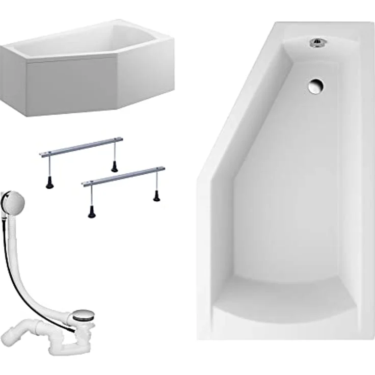KOLMAN SELENA Eckbadewanne 150x90 Rechts mit AcrylSchürze und Ablaufgarnitur, 4in1 Komplettset, Reinweiß, EU-hergestellt – Bild 1