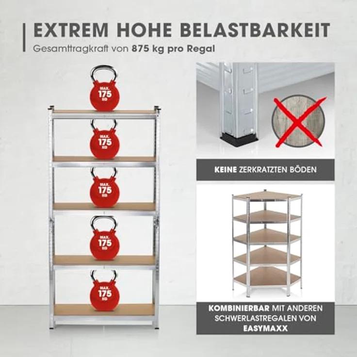 EASYmaxx Schwerlastregal 2er-Set 180x90x40 cm, 2-tlg., Lagerregal mit 10 verstellbaren Ablagen, weiß – Bild 4