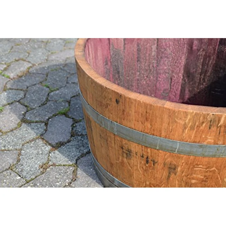 Temesso Holzfass als Pflanzkübel, Weinfass halbiert geölt (D70 cm) (ohne Zubehör) – Bild 5