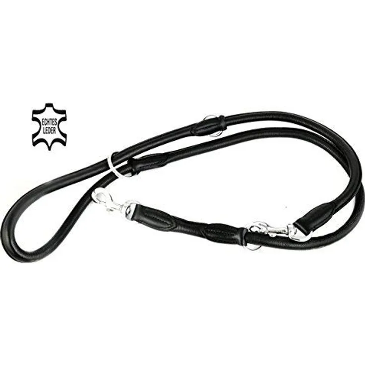 MONKIMAU Hundeleine Führleine aus echt Leder verstellbar, 12mm dick, 2m lang, runde Leine mit 3-fach verstellbaren Ringen, braun