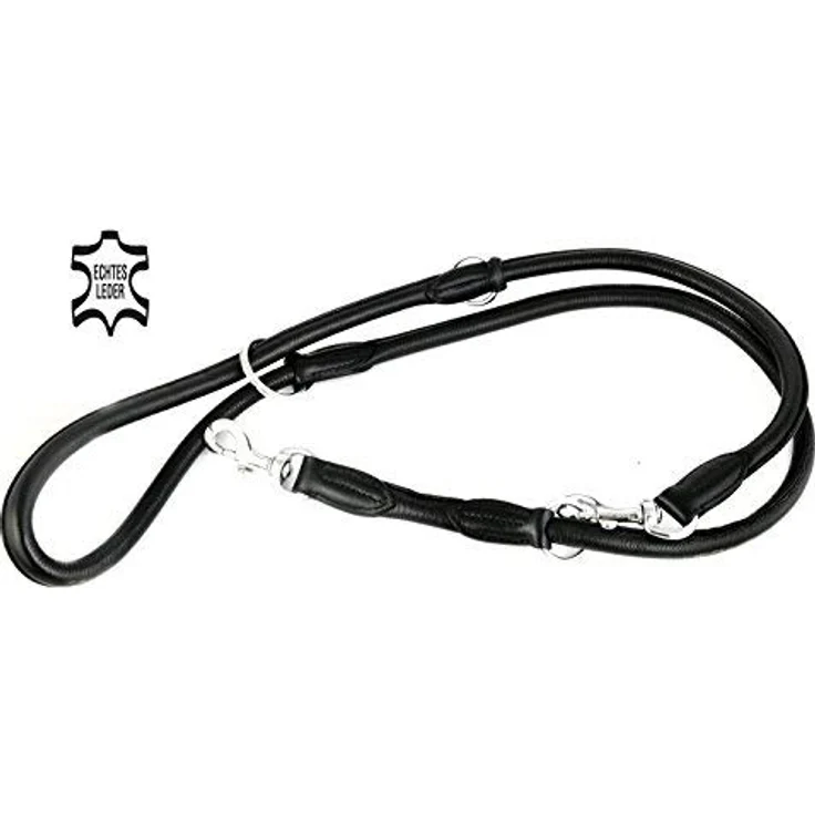 MONKIMAU Hundeleine Führleine aus echt Leder verstellbar, 12mm dick, 2m lang, runde Leine mit 3-fach verstellbaren Ringen, braun – Bild 1