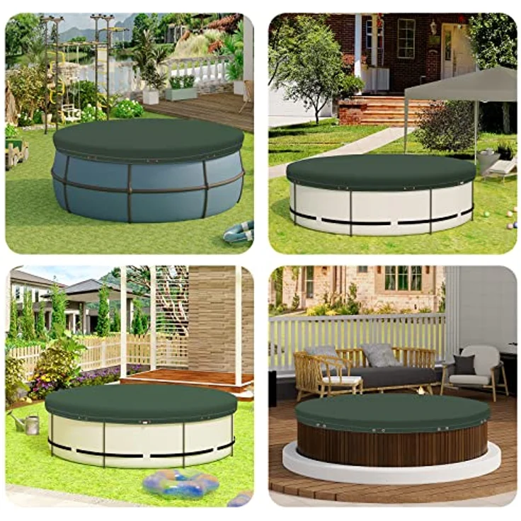 WOLTU Poolabdeckung Ø 420 cm für Rund Pools Ø 320-360 cm, Poolplane aus 200 g/m² PE, Pool Abdeckplane mit Ösen Drahtseil Aluminiumverschluss, wasserdichte Poolfolie für Sommer Winter, Grün – Bild 2