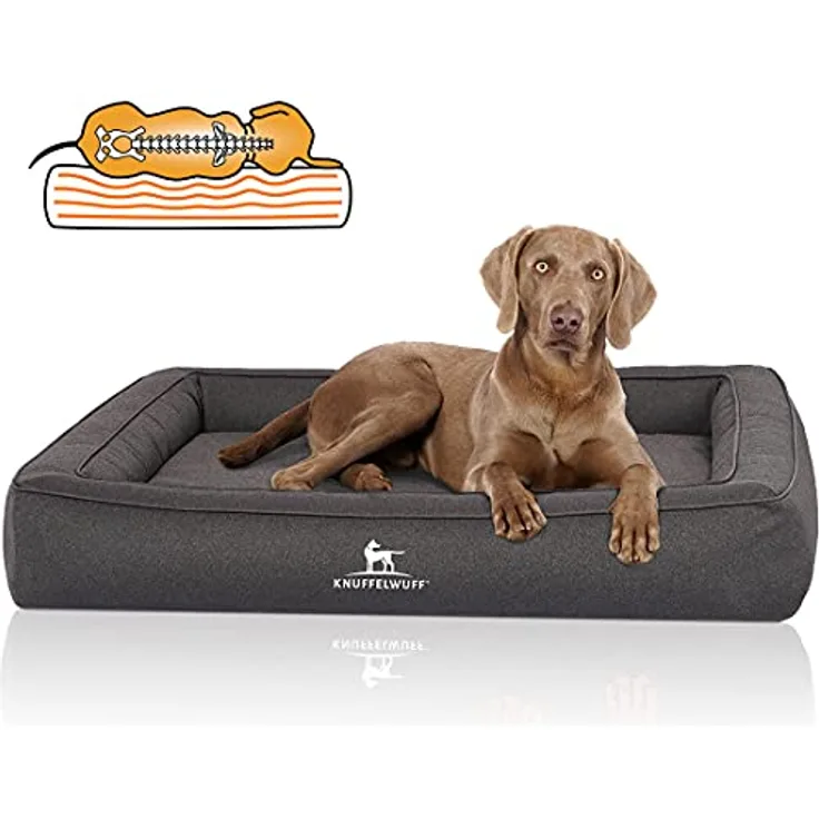 Knuffelwuff Orthopädisches Hundebett aus Velours mit Handwebcharakter Yukon M-L 85 x 65cm Anthrazit