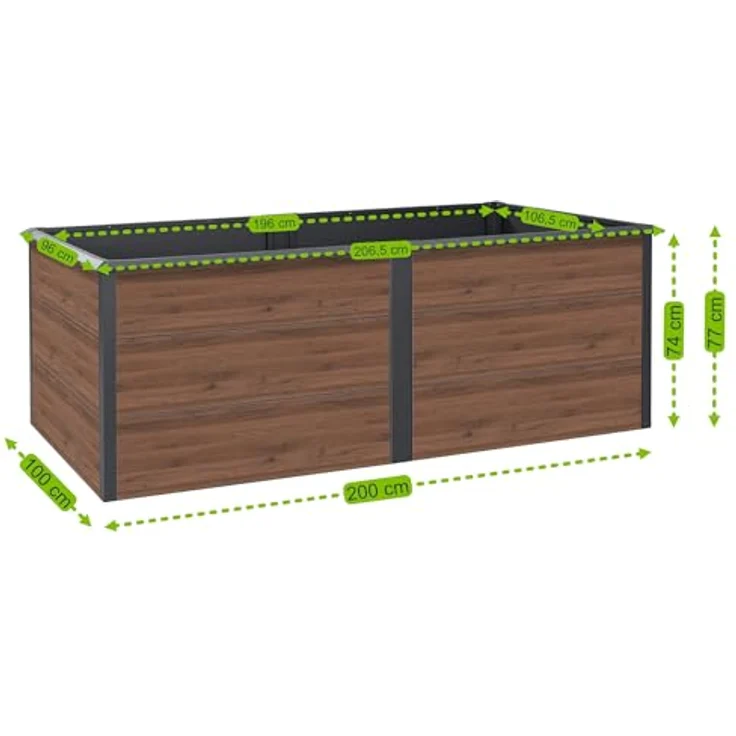 Zelsius Hochbeet Anthrazit RAL 7016, 200 x 100 x 77 cm, Walnuss Holzoptik, rückenschonend, wetterfest, ideal für Gemüse- und Blumenanbau – Bild 4