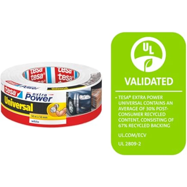tesa extra Power Universal Gewebeband - Gewebeverstärktes Ductape zum Reparieren, Befestigen, Bündeln, Verstärken oder Abdichten - Weiß - 50 m x 50 mm - Preisvergleich – Bild 2