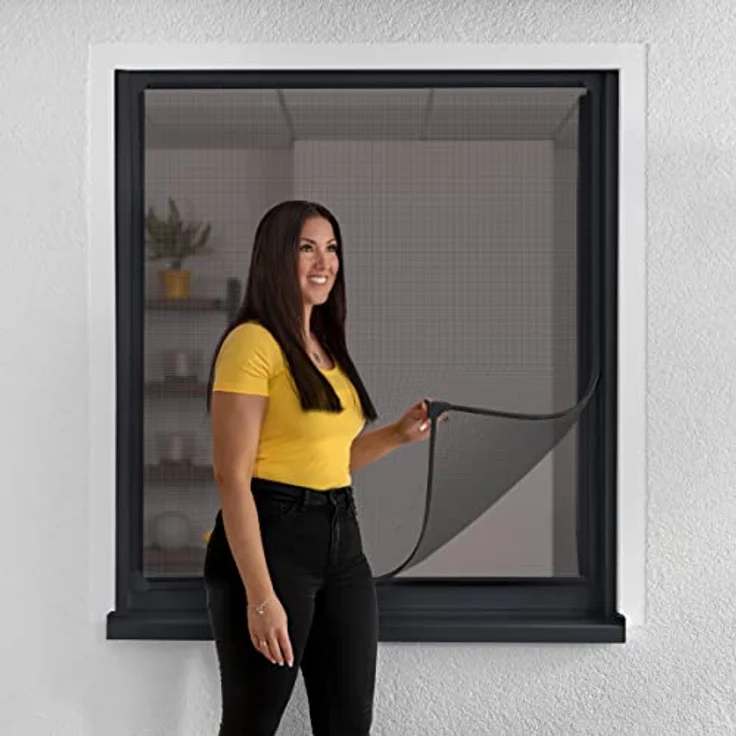 Schellenberg 70481 Fliegengitter Fenster Magnet mit Fiberglasgewebe 130 x 150 cm, flexibler Magnetrahmen ohne bohren, Insektenschutz Fenster inkl. unterstützende Halterungen, Anthrazit – Bild 2