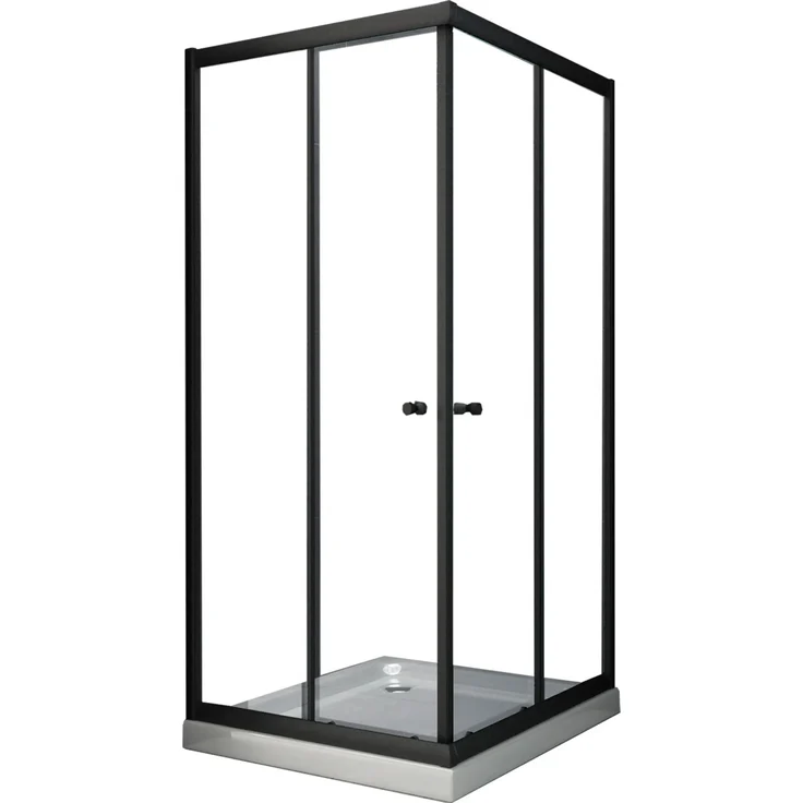 Glasdeals JUNISO Q Duschkabine, 6 mm ESG Sicherheitsglas, Schiebetüren schwarz matt, Maße 90 x 90 x 190 cm
