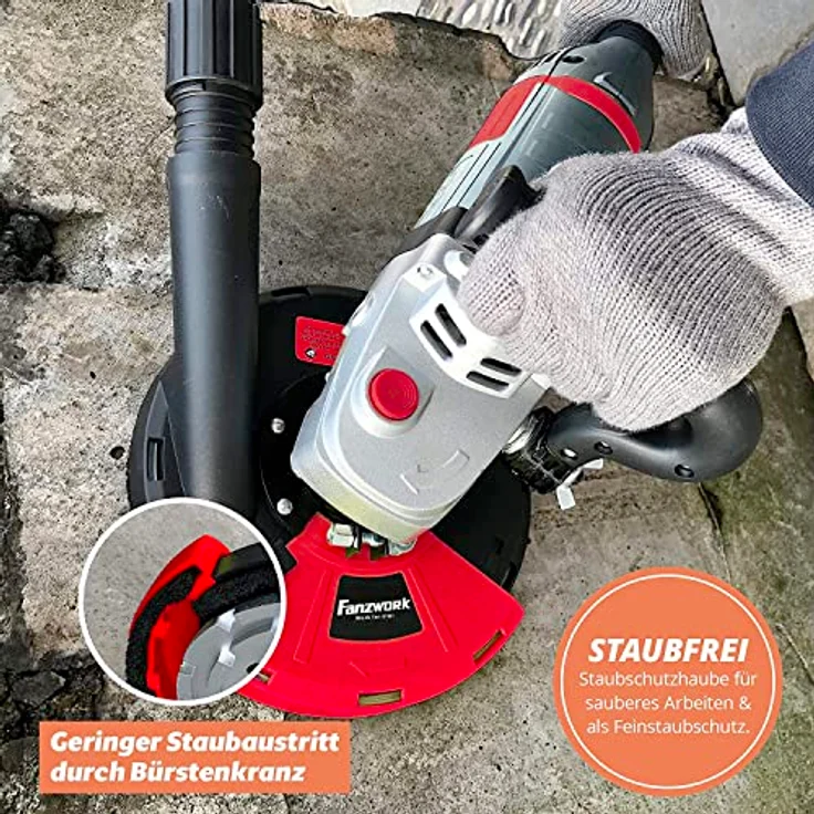 FANZTOOL Betonschleifer Betonfräse 2000W Set mit 180mm Diamantschleiftopf und Absaughaube – Bild 5