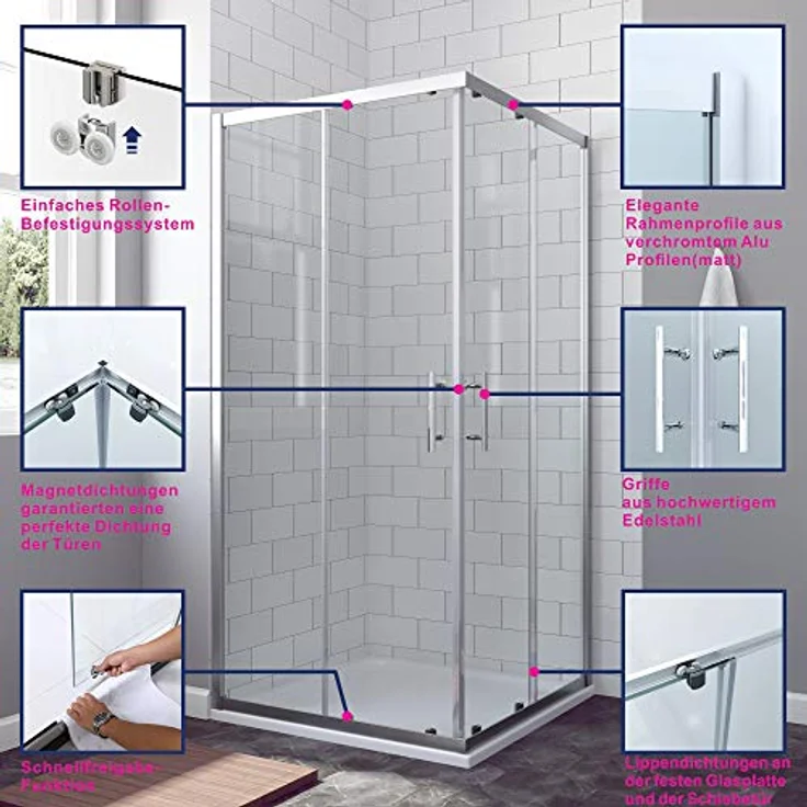 AQUABATOS Schiebetür Duschabtrennung 160 x 185 cm, Klarglas aus Sicherheitsglas (5/6mm), für Nischenmontage, inklusive Montagezubehör – Bild 4