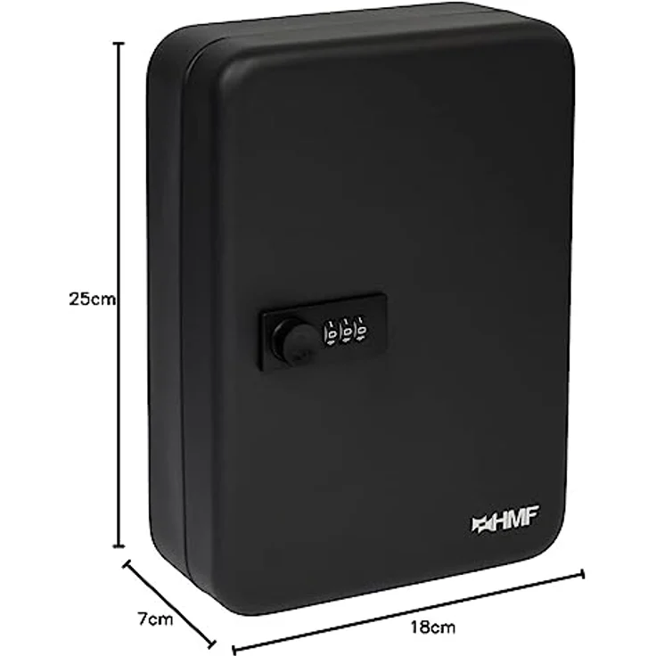 HMF Schlüsselkasten mit 3er Zahlencode, 8 nummerierte Hakenleisten für bis zu 48 Schlüssel, 25 x 18 x 7 cm, Schwarz – Bild 2