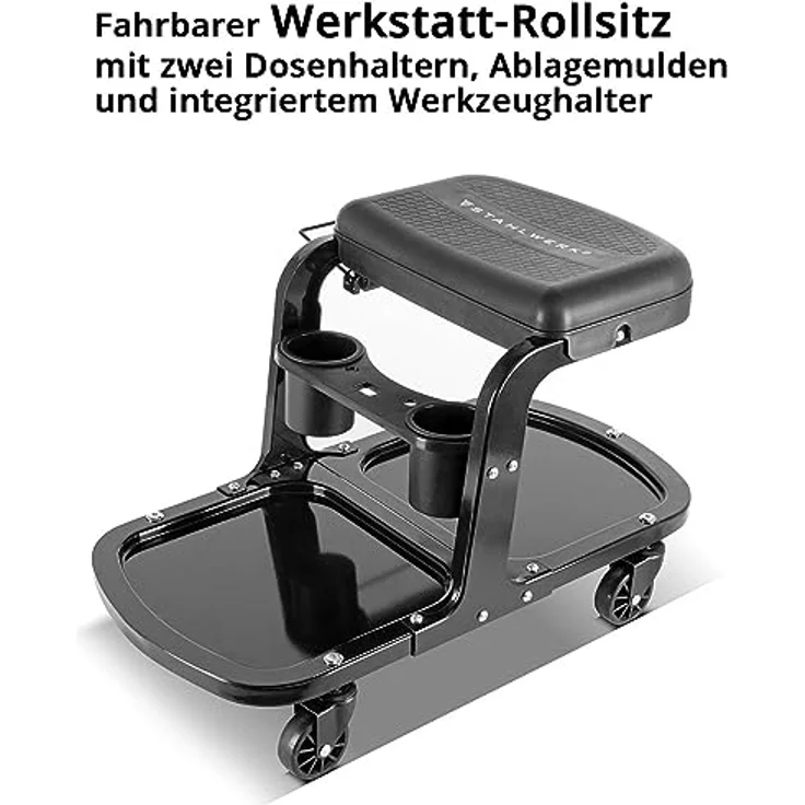 Stahlwerk Werkstatthocker WRS-135 ST, Werkstatt-Rollsitz bis 135 kg belastbar mit Dosenhaltern und Werkzeughalter, pulverbeschichtet – Bild 2